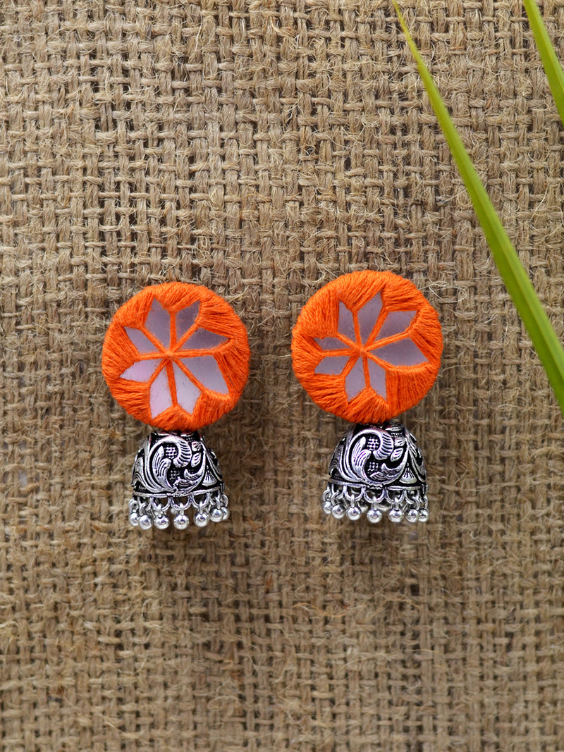 Mahira hand embroidered Jhumka, a beautifully hand-embroidered silver jhumka from our designer collection of boho, Kundan and tassel earrings and jhumkas for women.