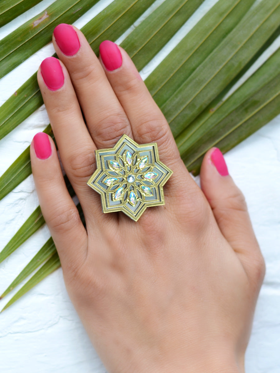 Glam Chic Ring for girls with rhinestone detailing, from our unique, quirky, designer rings beautifully hand embroidered and hand crafted for you.