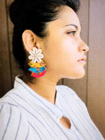 Rainbow Shell Earrings, a chic hand embroidered shell earrings with mirror detailing from our designer collection of earrings for women.