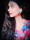 Rainbow Shell Earrings, a chic hand embroidered shell earrings with mirror detailing from our designer collection of earrings for women.