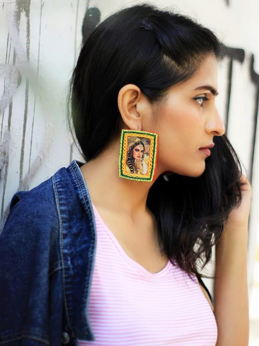 Eternal Rekha Earrings, a beautifully hand-embroidered earring from our designer collection of quirky, boho, Kundan and tassel earrings for women online.