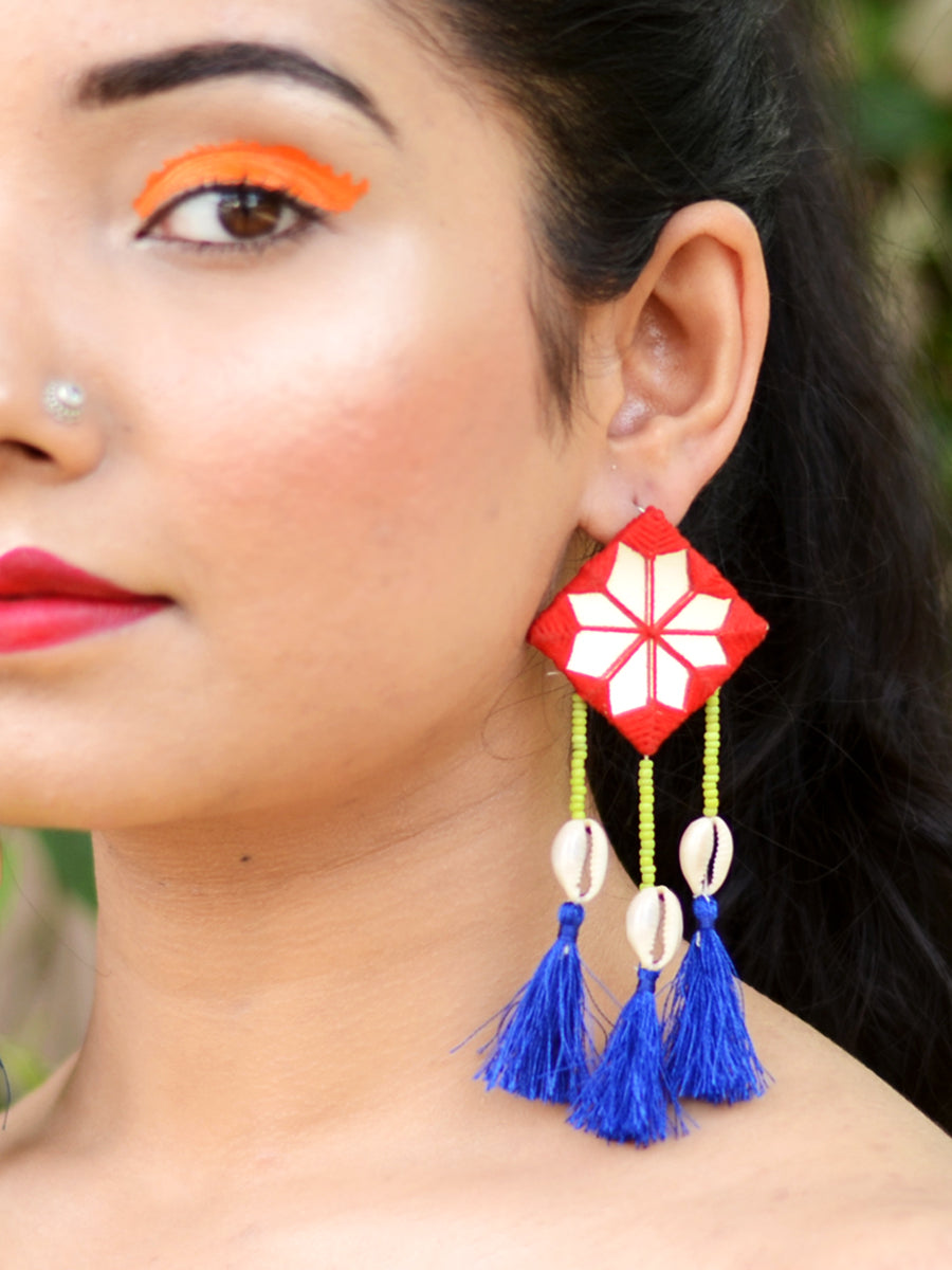 Bohemian Rhapsody Hand-embroidered Tassel Earrings, a beautiful handmade hand embroidered earring with tassel from our designer collection of earrings for women online.