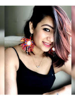 Tiny You're my Sun Earrings, a beautiful handmade hand embroidered earring with mirror and tassel from our designer collection of earrings for women online.