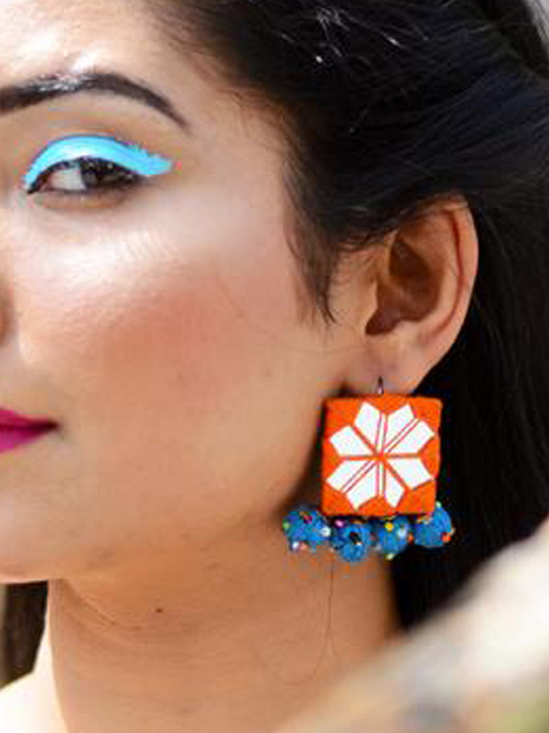 Rabia Hand-embroidered Mirror Earrings, an embroidered mirror earring from our quirky designer collection of earrings for women online.