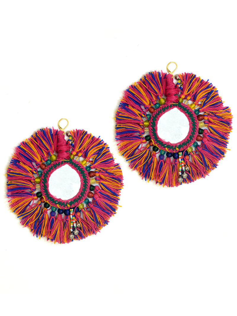 You're my Sun Earrings, a beautiful handmade hand embroidered earring with mirror and tassel from our designer collection of earrings for women.
