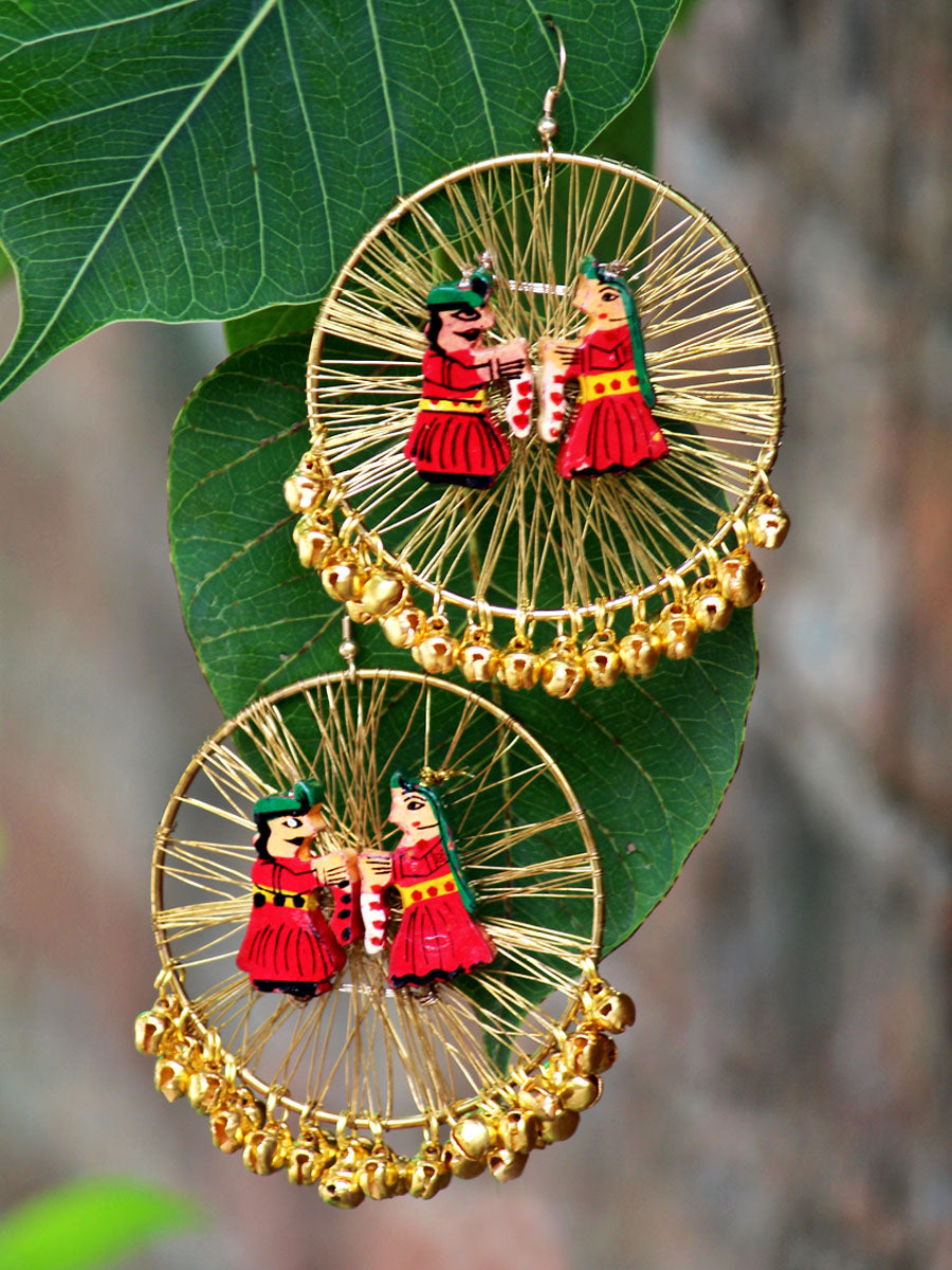 Raja Rani Hoop Earrings, a gorgeous statement earrings with ghungroo and wire detailing from our trending designer collection of hoop earrings for women online.