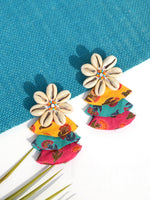 Rainbow Shell Earrings, a chic hand embroidered shell earrings with mirror detailing from our quirky designer collection of earrings for women online.