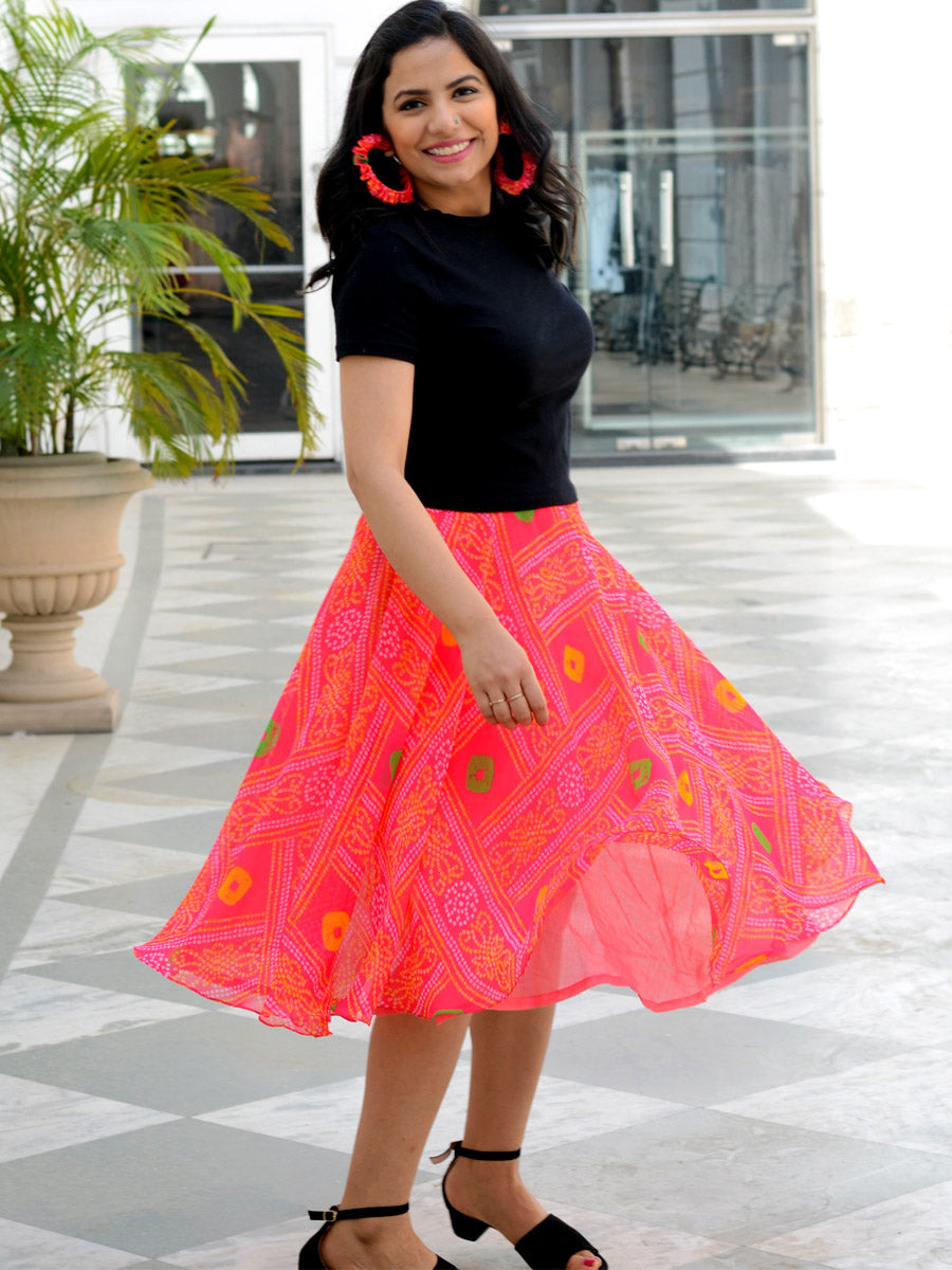 Akira Bandhej Skirt, a hand embroidered designer skirt from our wide collection of handmade skirts for women.