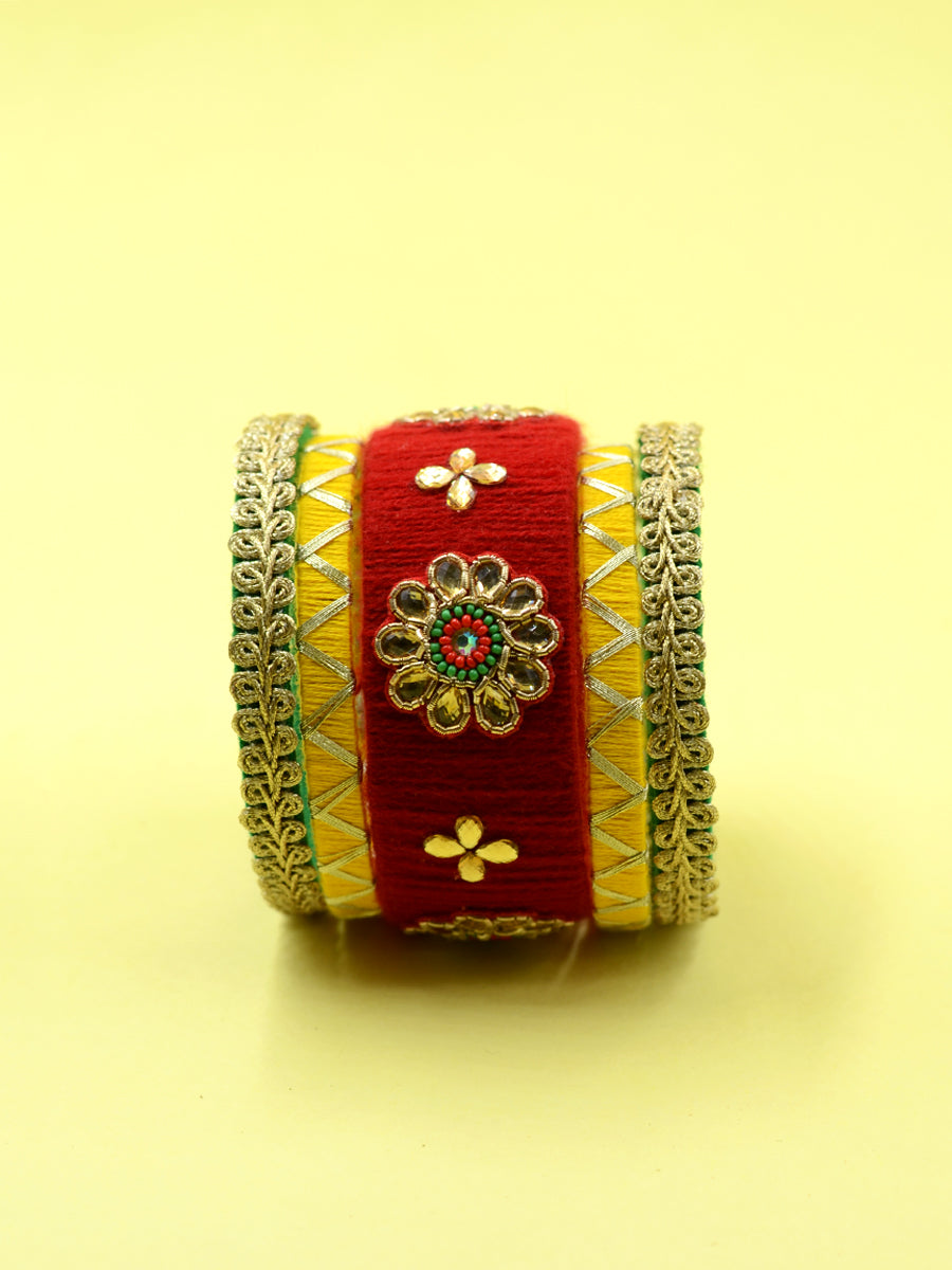 Din Shagna Kundan Bangles, a designer, handcrafted bangle from our latest collection of kundan hand embroidered bangles for women online.
