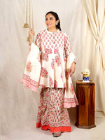 Afsana White & Pink Cotton Sharara Set with Dupatta (Set of 3)