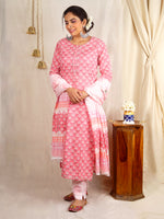 Alizeh Pink Handblock Cotton Suit Set
