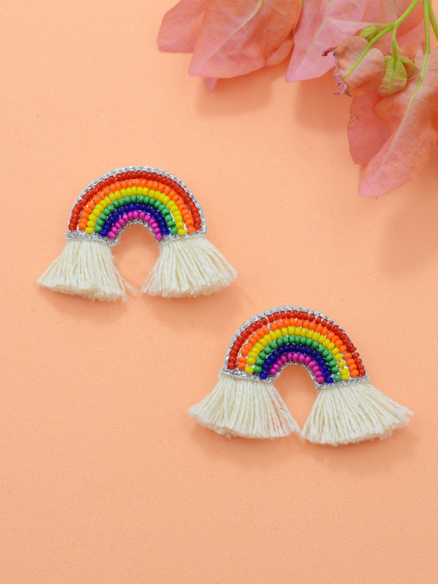 Rainbow Embroidered Bead Earrings, an embroidered earring with beads from our quirky designer collection of earrings for women online.