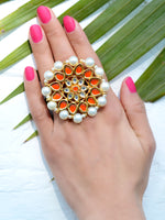 Damini Kundan Ring, one of our unique pearl kundan rings from our designer collection of rings for girls online.