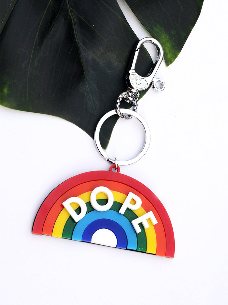 DOPE Rainbow Keychain Bagcharm, a unique handcrafted keychain bag charm from our designer collection of hand embroidered keychain and bag charms online.