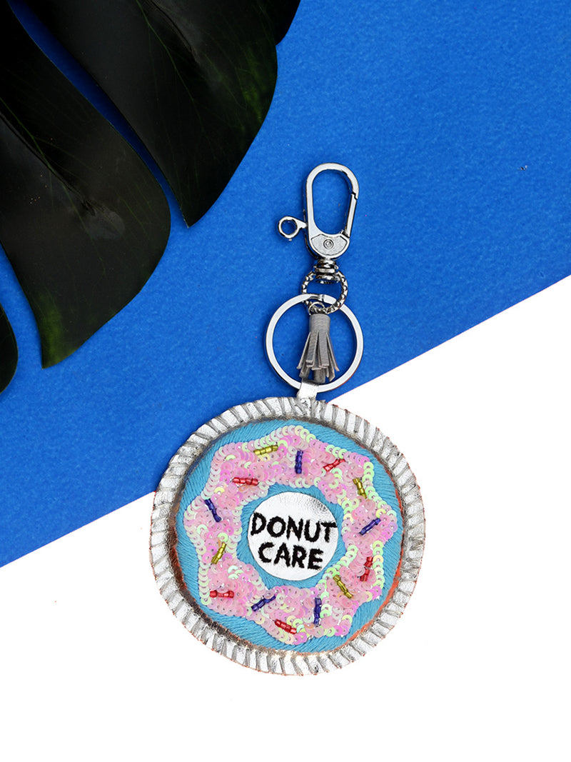 Donut Care Keychain Bagcharm, a unique handcrafted keychain bag charm from our designer collection of hand embroidered keychain and bag charms online.