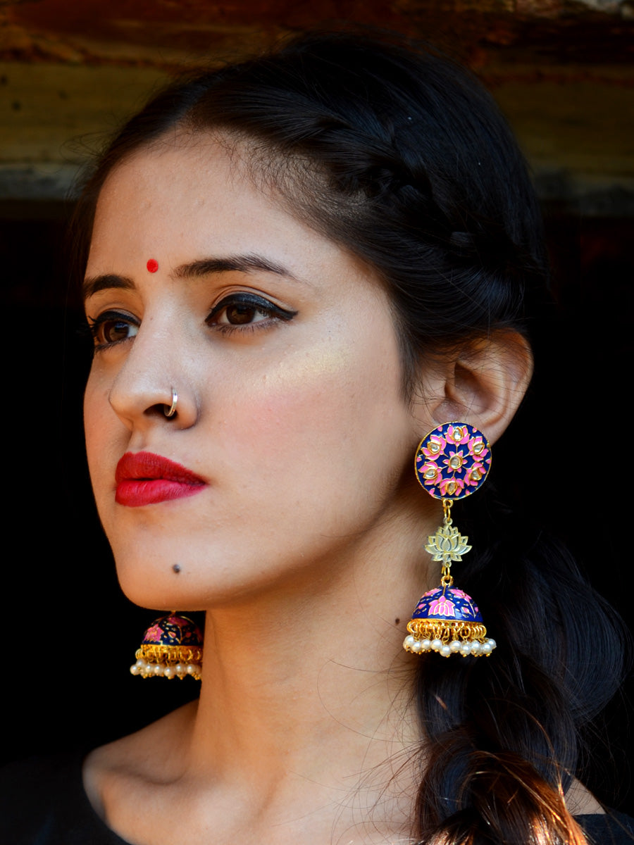 Sharmila Lotus Earrings, a contemporary handcrafted earring from our wedding collection of Kundan, gota patti, pearl earrings for women online.