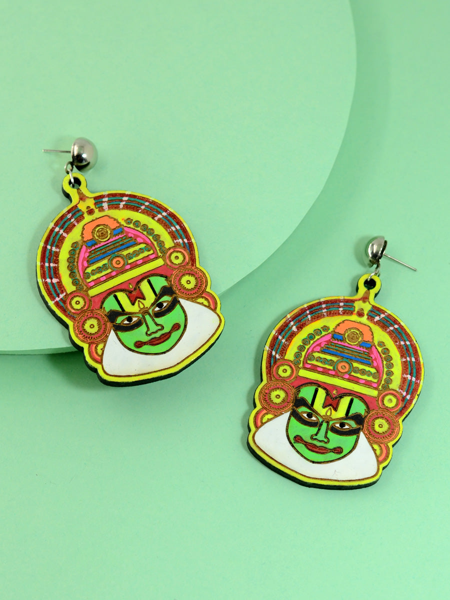 Kathakali Earrings, a hand painted designer earring with ghungroos from our designer collection of hand embroidered earrings for women online.
