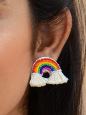 Rainbow Embroidered Bead Earrings, an embroidered earring with beads from our quirky designer collection of earrings for women online.