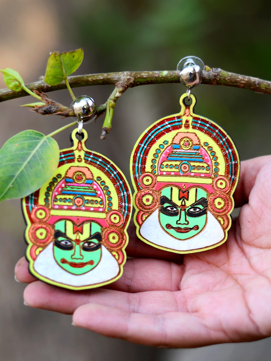Kathakali Earrings, a hand painted designer earring with ghungroos from our designer collection of hand embroidered earrings for women online.