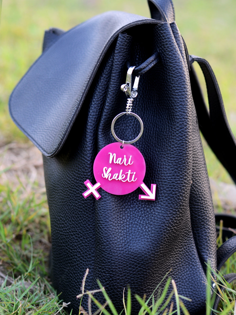 Naari Shakti Keychain Bagcharm, a unique handcrafted keychain bag charm from our designer collection of hand embroidered statement keychain and bag charms online.