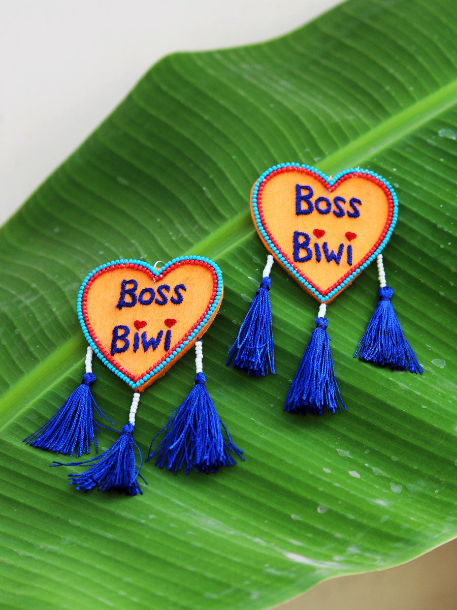 Customised Earrings (Embroidered Good Vibes Style), completely customisable and personalised statement hand embroidered earrings from our latest wedding collection of statement and handmade earrings for women online.