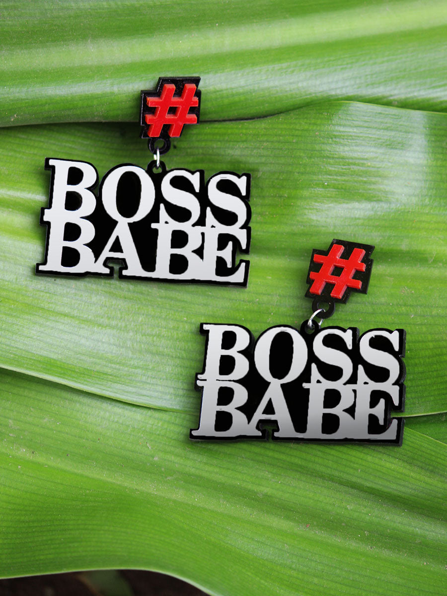 Boss Babe Earrings, a quirky, unique, statement party-wear earrings from our designer collection of earrings for women online.