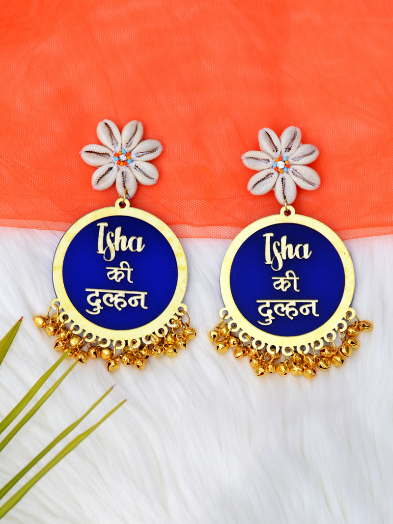 Customised Earrings (with Shell flower & Ghungroo), completely customisable and personalised statement hand embroidered earrings from our latest wedding collection of statement and handmade earrings for women online.