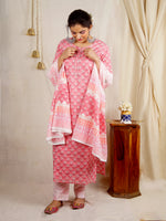 Alizeh Pink Handblock Cotton Suit Set
