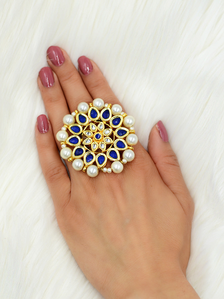 Damini Kundan Ring, one of our unique pearl kundan rings from our designer collection of rings for girls online.