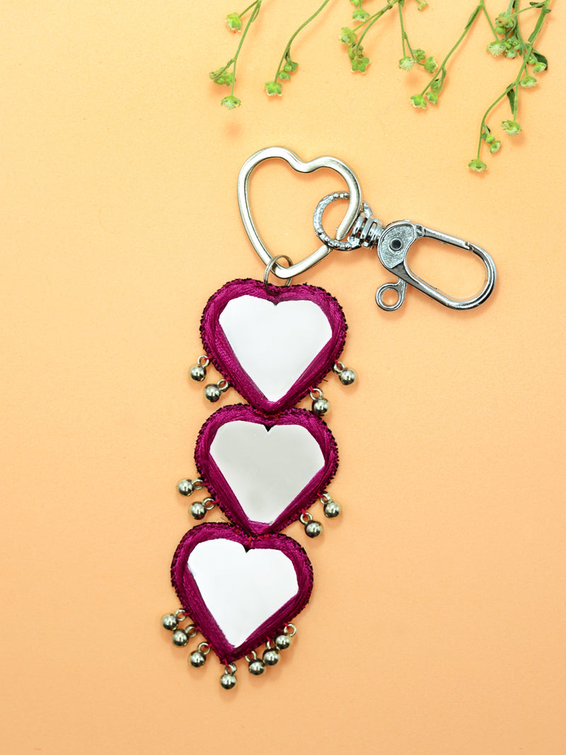 Rani Noor Mirrors Keychain Bagcharm, a handcrafted keychain bag charm with mirrors and ghungroo from our designer collection of hand embroidered keychain and bag charms online.