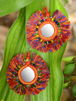 You're my Sun Earrings, a beautiful handmade hand embroidered earring with mirror and tassel from our designer collection of earrings for women.