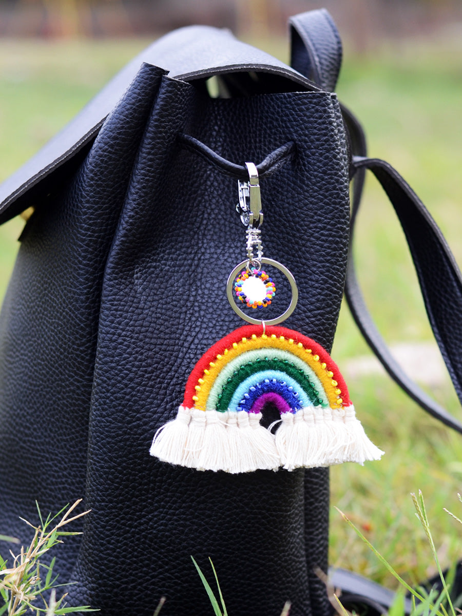Thread Rainbow Keychain Bagcharm, a unique handcrafted keychain bag charm from our designer collection of hand embroidered keychain and bag charms online.