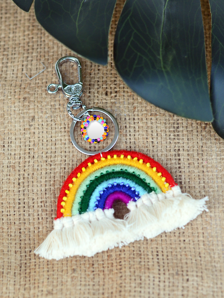 Thread Rainbow Keychain Bagcharm, a unique handcrafted keychain bag charm from our designer collection of hand embroidered keychain and bag charms online.