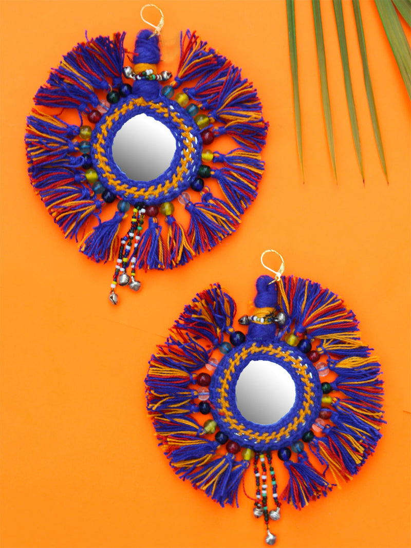 You're my Sun Earrings, a beautiful handmade hand embroidered earring with mirror and tassel from our designer collection of earrings for women online.
