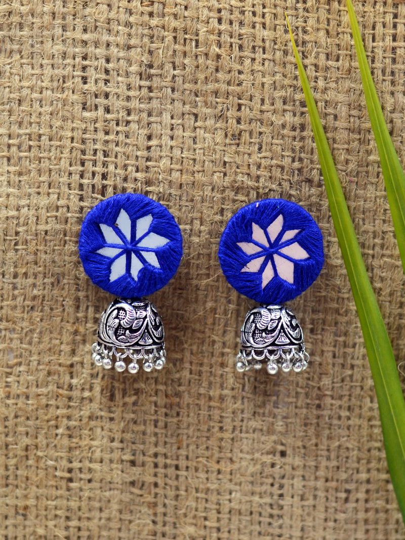 Mahira hand embroidered Jhumka, a beautifully hand-embroidered silver jhumka from our designer collection of boho, Kundan and tassel earrings and jhumkas for women.