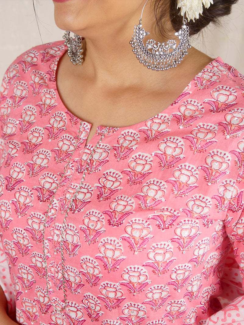 Alizeh Pink Handblock Cotton Suit Set