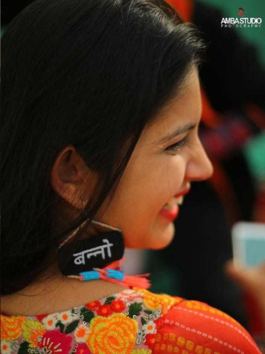Banno Embroidered Earrings, a contemporary handcrafted earring from our wedding collection of Kundan, gota patti, pearl earrings for women online.