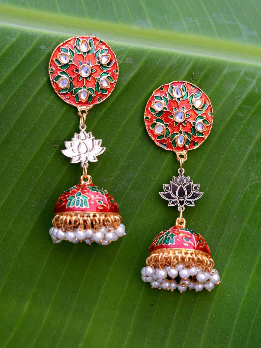 Sharmila Lotus Earrings, a contemporary handcrafted earring from our wedding collection of Kundan, gota patti, pearl earrings for women online.