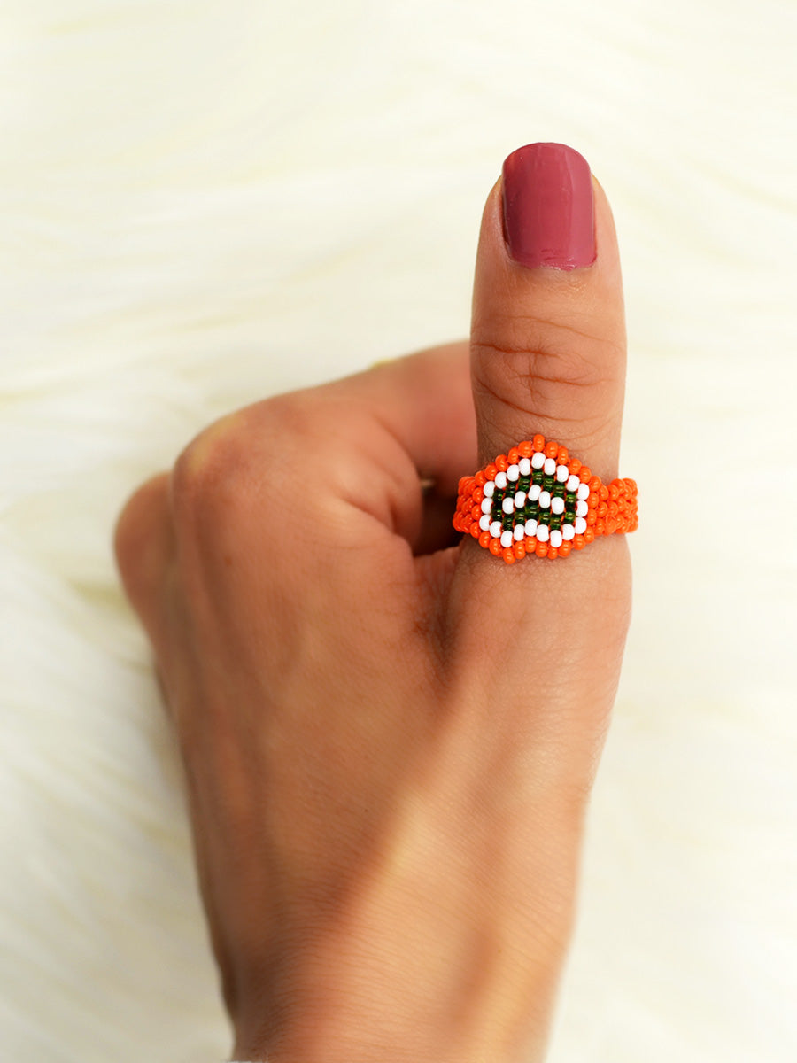 Tiranga Thumb Ring, a tricolor thumb ring from our designer collection of handcrafted and hand embroidered rings for girls.