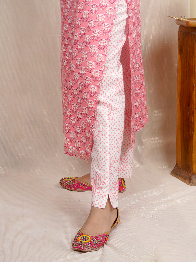 Alizeh Pink Handblock Cotton Suit Set