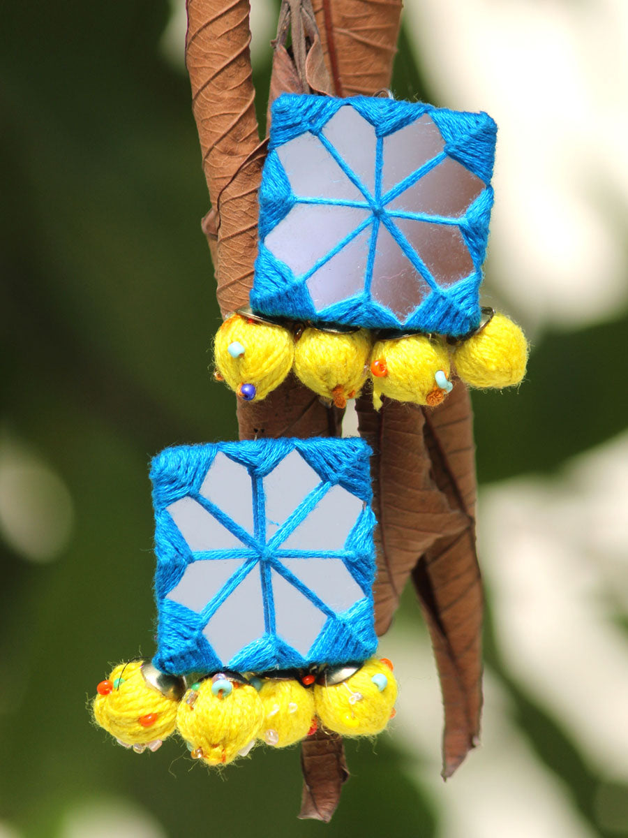Rabia Hand-embroidered Mirror Earrings, an embroidered mirror earring from our quirky designer collection of earrings for women online.