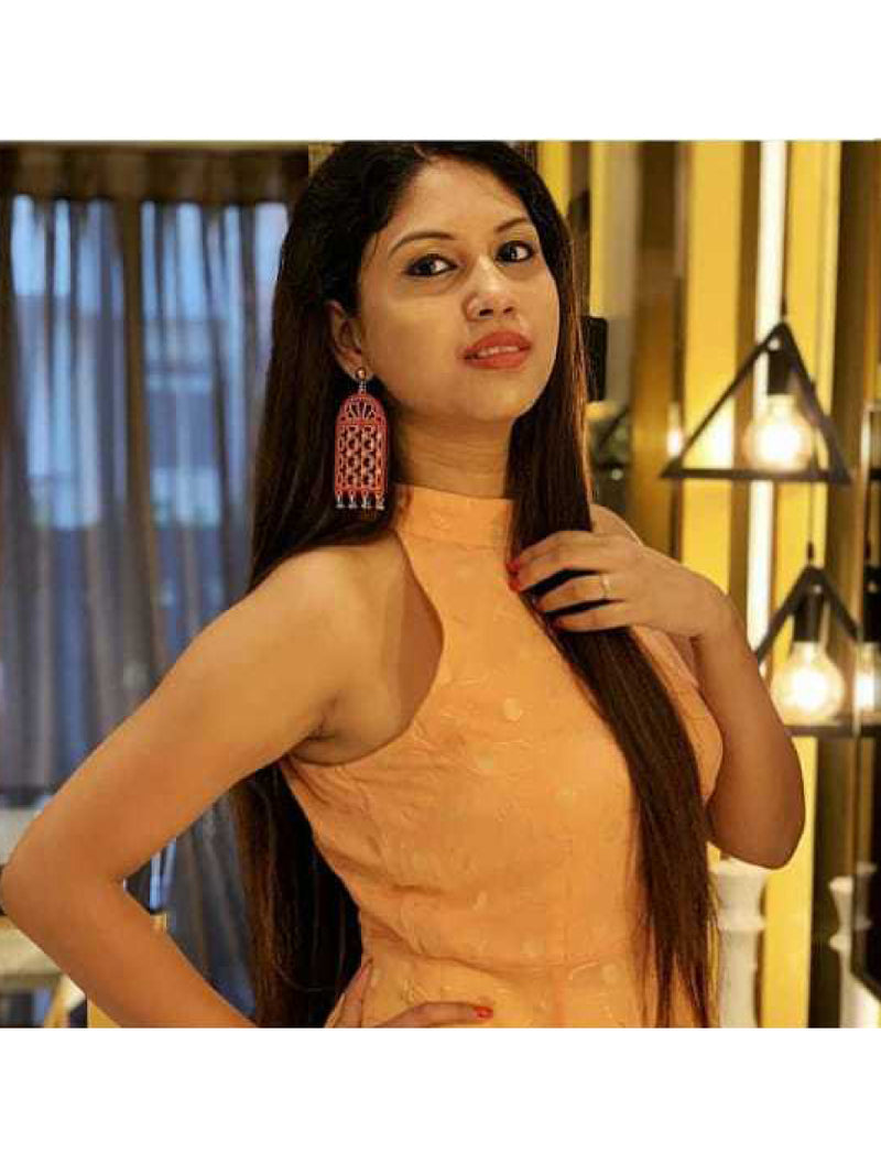 Darpan Mirror Hand-painted Earrings, a hand painted designer earring with mirror and ghungroos from our designer collection of quirky, handmade earrings for women.