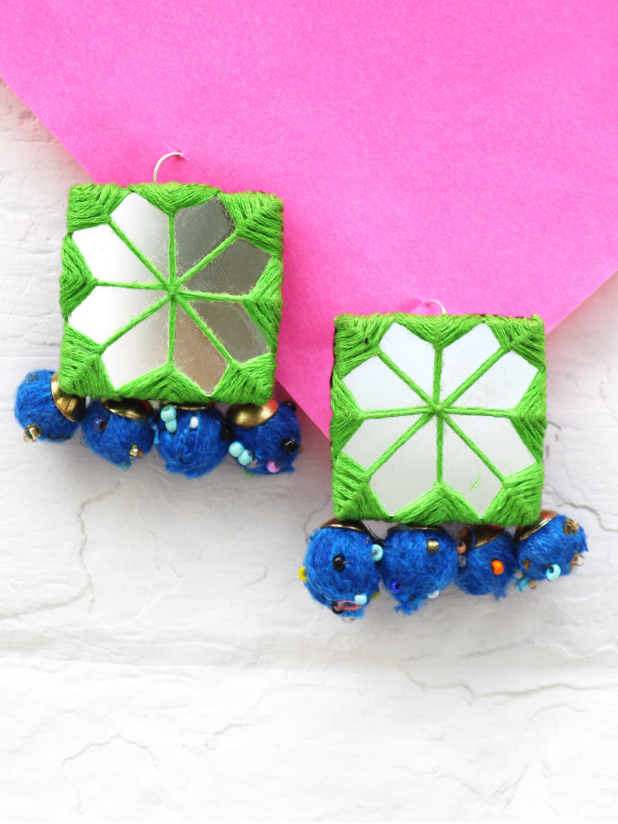 Rabia Hand-embroidered Mirror Earrings, an embroidered mirror earring from our quirky designer collection of earrings for women online.