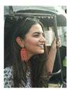 Darpan Mirror Hand-painted Earrings, a hand painted designer earring with mirror and ghungroos from our designer collection of hand embroidered earrings for women online.