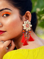 Beach Beauty Shell Earrings, a chic hand embroidered shell earrings from our quirky designer collection of earrings for women online.
