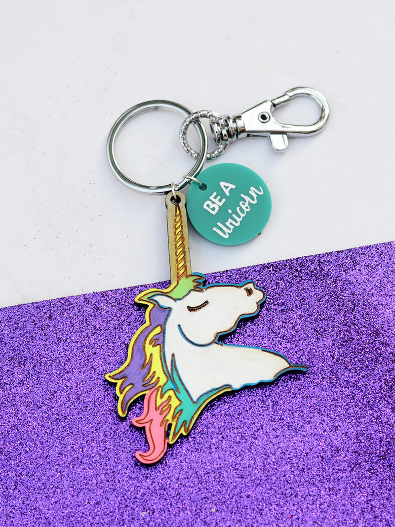 Be a UNICORN Keychain Bagcharm, a unique handcrafted keychain bag charm from our designer collection of hand embroidered statement keychain and bag charms.