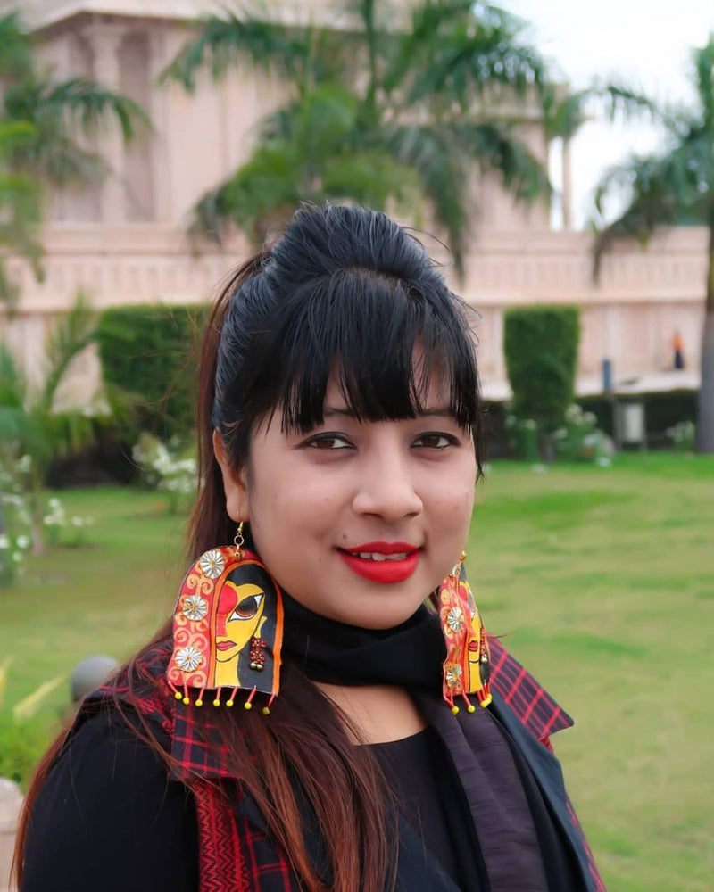 Awwrat Handpainted Earrings, a quirky, statement hand painted earrings with beads, gota and sequins from our designer collection of earrings for women online.