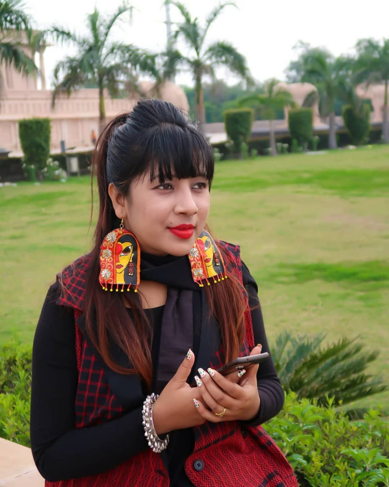 Awwrat Handpainted Earrings, a quirky, statement hand painted earrings with beads, gota and sequins from our designer collection of earrings for women.