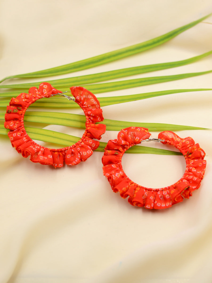 Bandhej Ruffle Hoops, a gorgeous Indian bohemian ethnic hoops earring from our designer collection of hoops earrings for women.