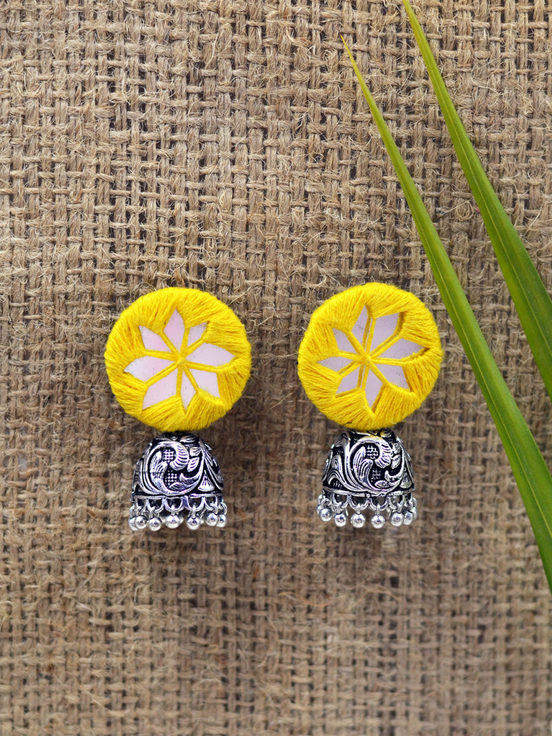 Mahira hand embroidered Jhumka, a beautifully hand-embroidered earring jhumka from our designer collection of quirky, boho, Kundan and tassel earrings and jhumkas for women online.